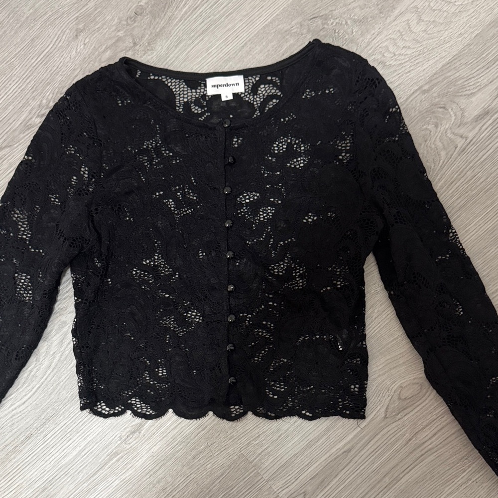 Superdown Black Lace Long Sleeve Top
